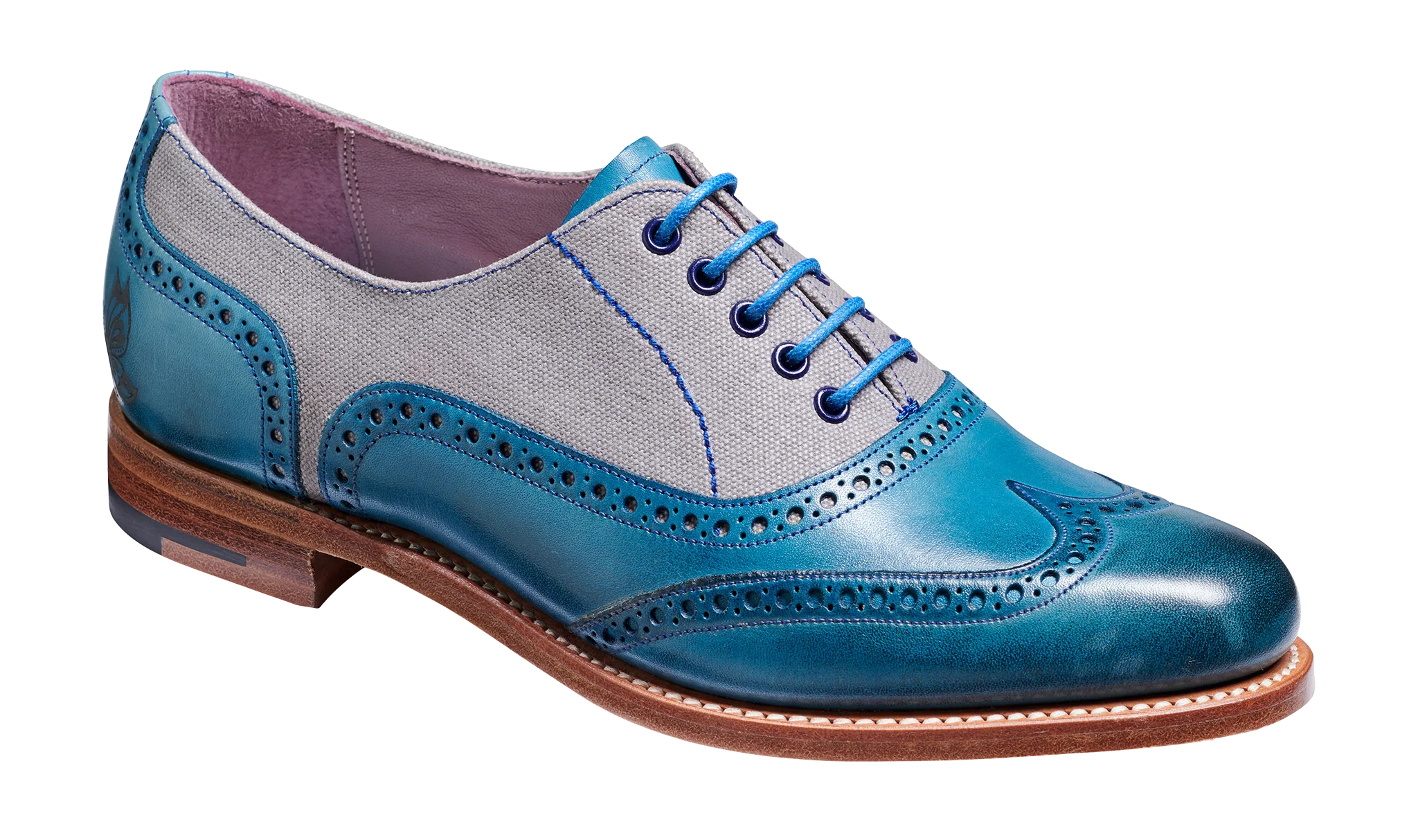 Ali - Blue Hand Painted / Grey Canvas Womens Wingtip Shoe