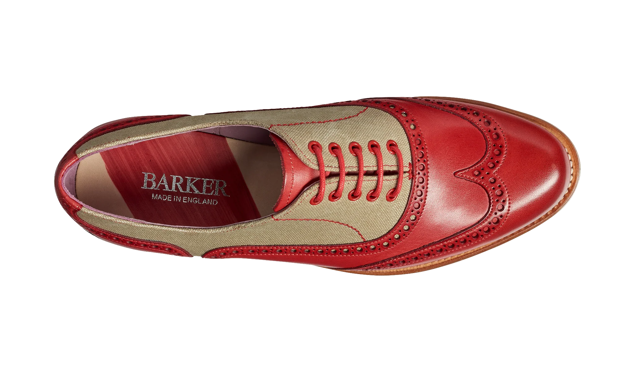 Ali - Red Hand Painted / Grey Canvas Women Wingtip Shoe - Image 3