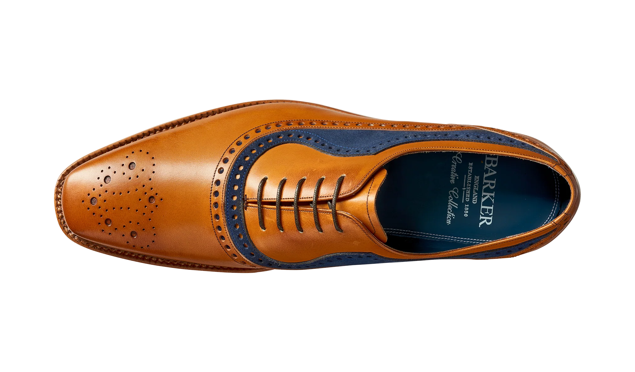 Brandon - Cedar Calf / Navy Suede - Barker Oxford Brogue - Image 3