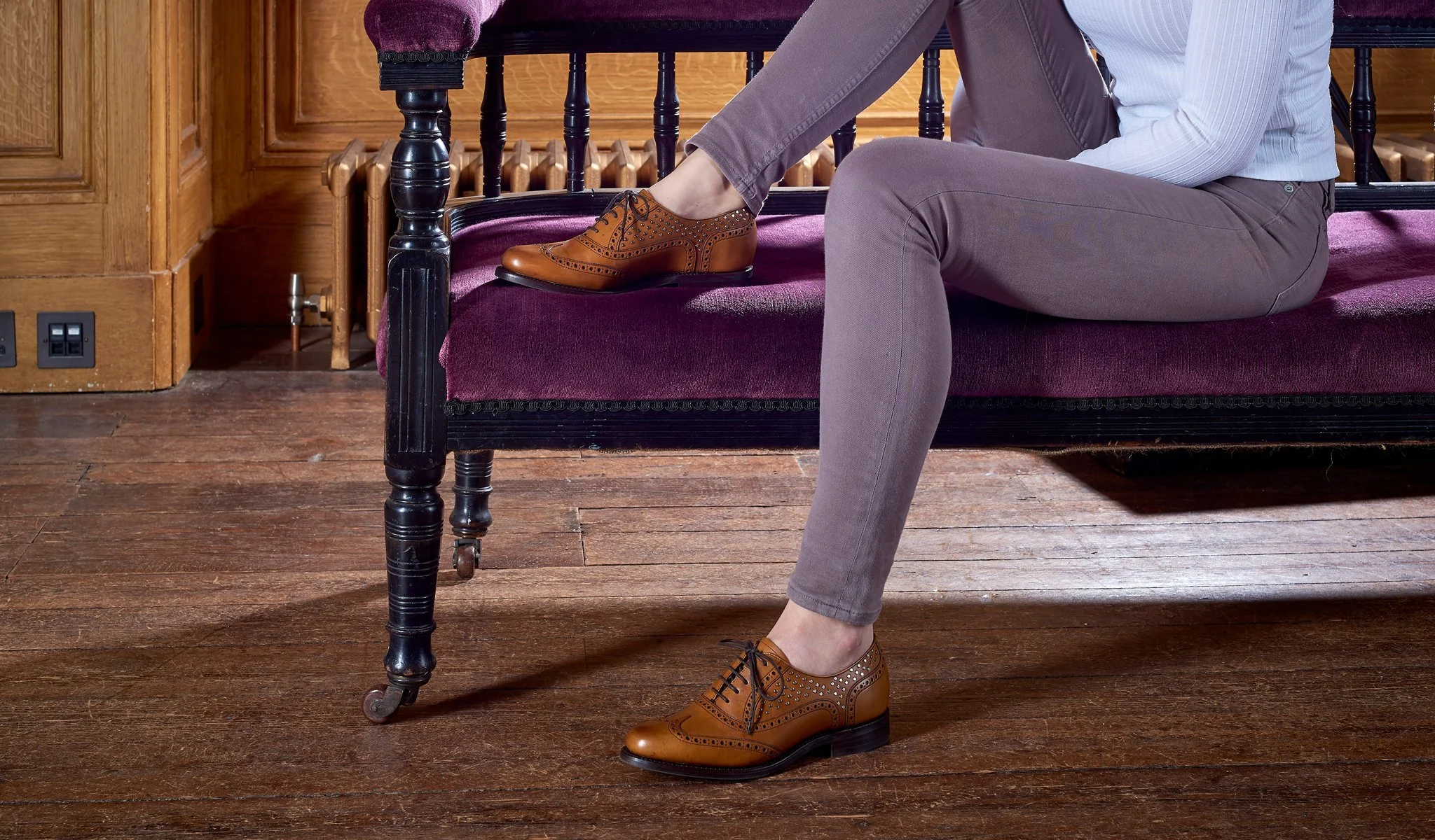 Freya - Black Calf / Studs Womens Brogues - Image 4
