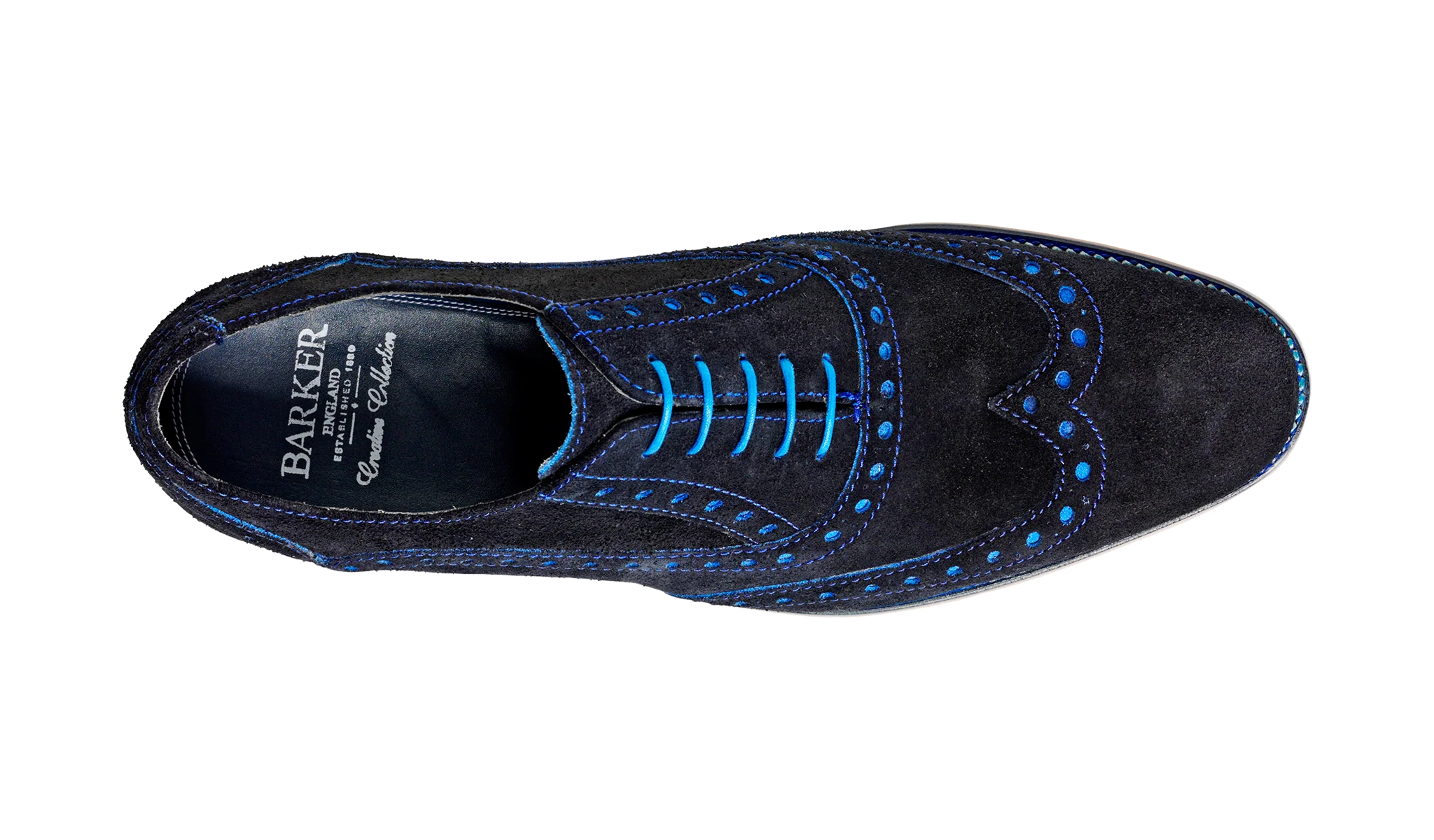 Grant - Navy / Blue Suede Brogue Shoe - Image 3