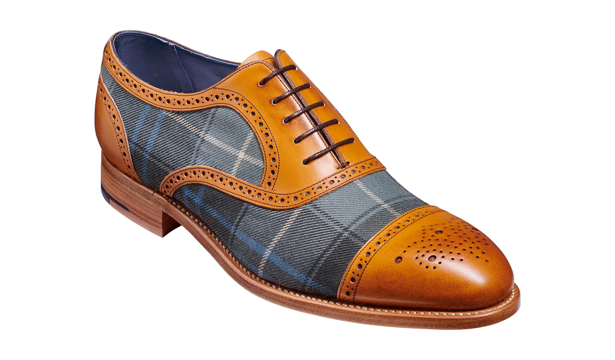 Hursley - Cedar Calf / Check Fabric Semi Brogue Shoe