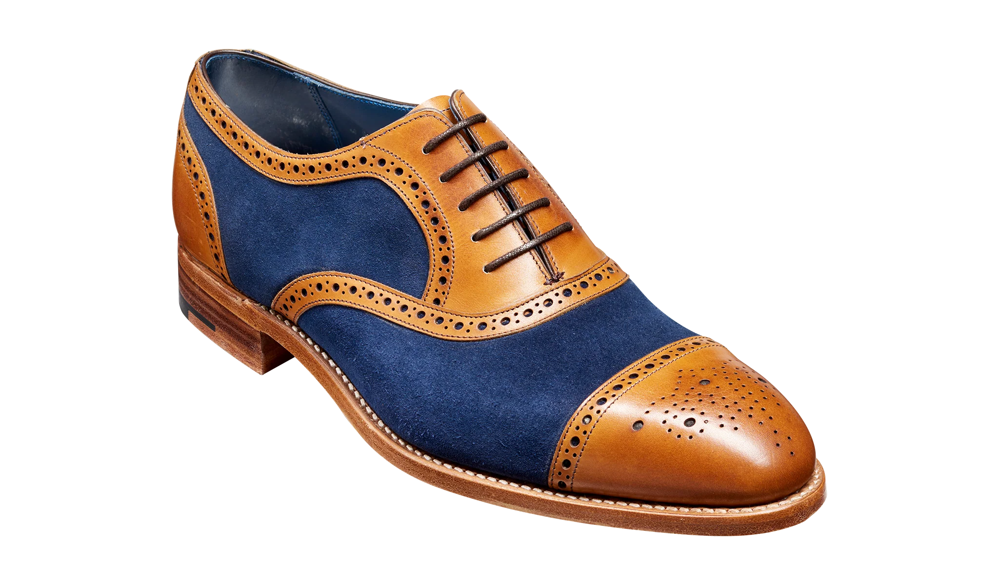 Hursley - Cedar Calf / Navy Suede Semi Brogue Shoe