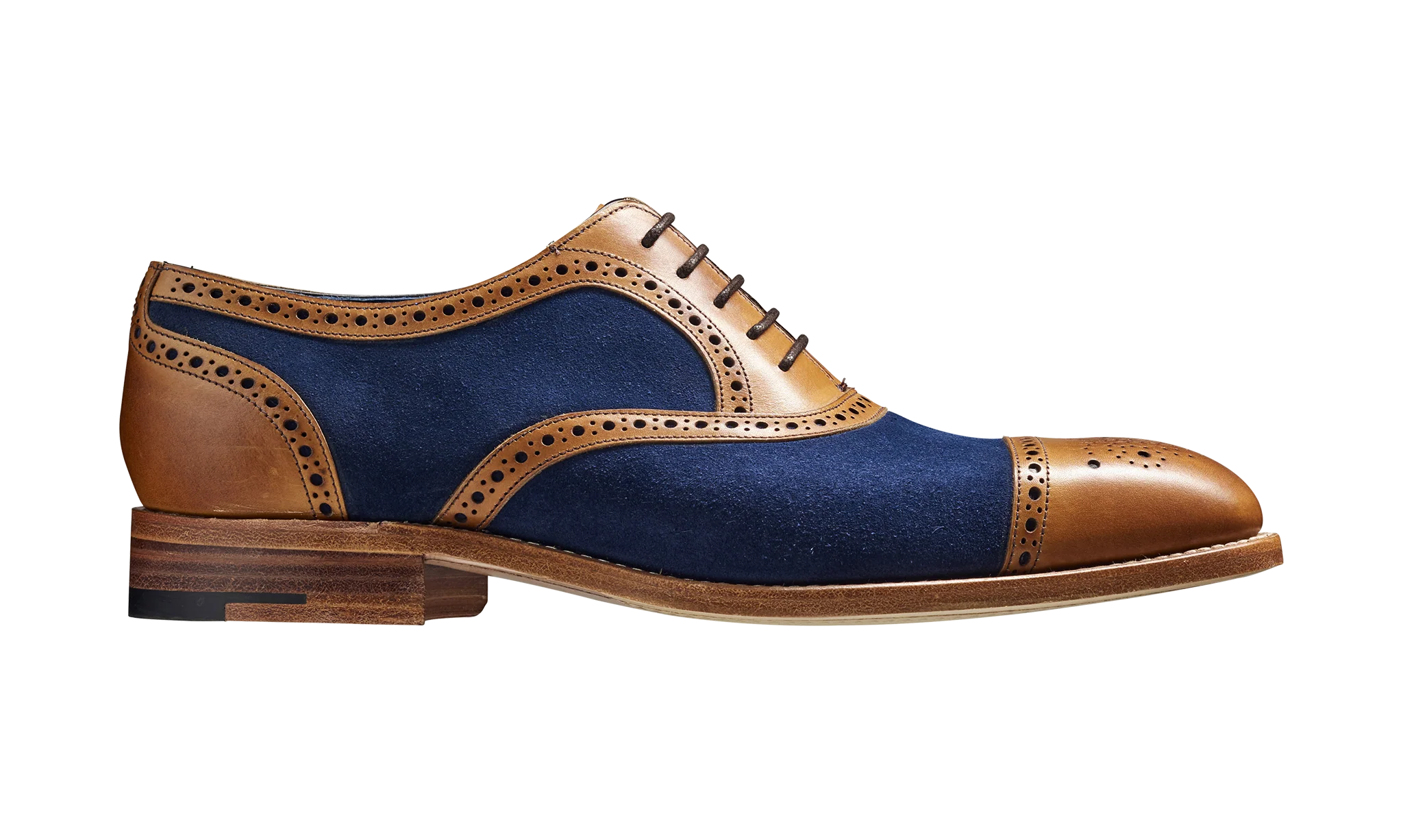 Hursley - Cedar Calf / Navy Suede Semi Brogue Shoe - Image 2