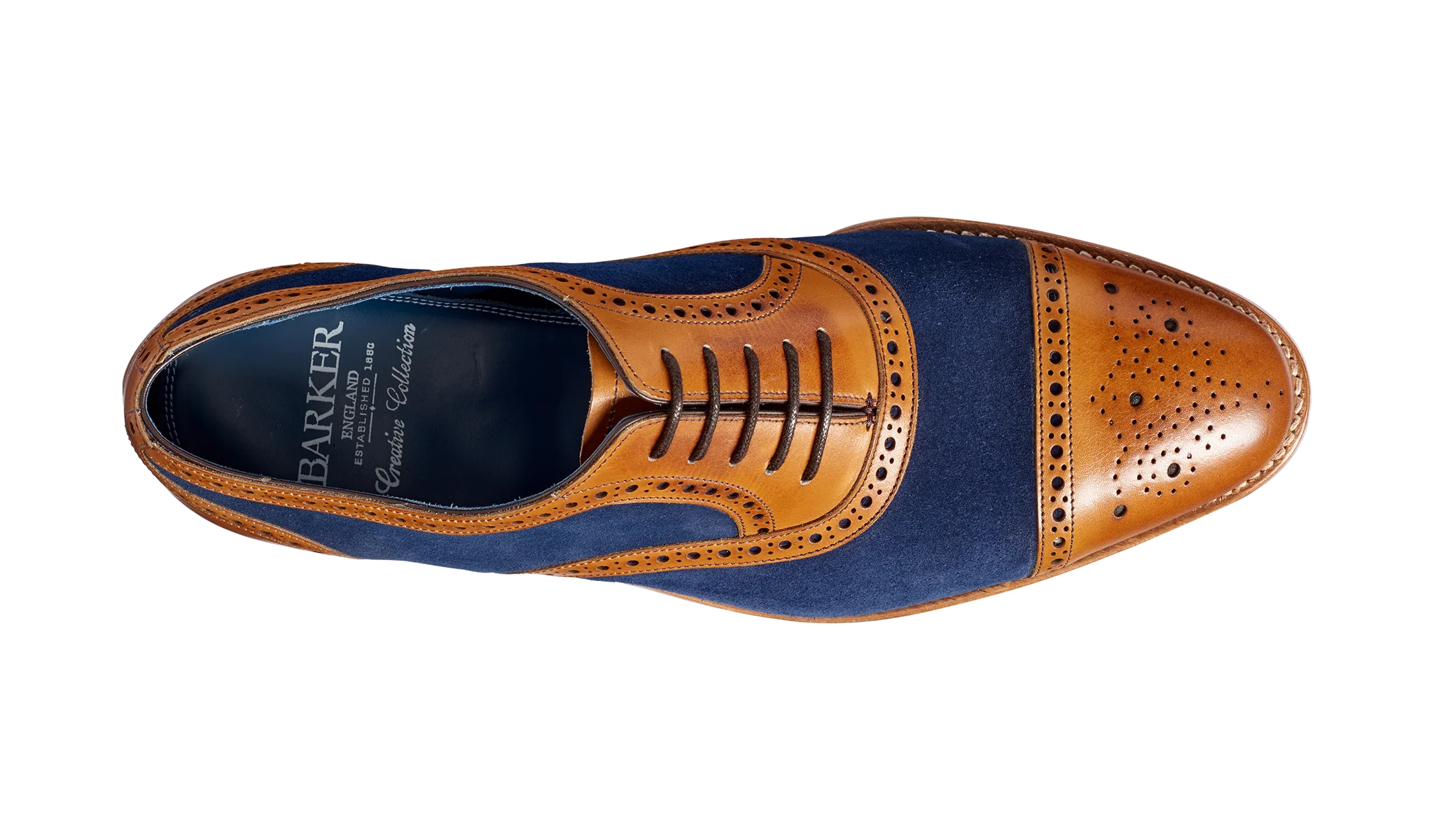 Hursley - Cedar Calf / Navy Suede Semi Brogue Shoe - Image 3