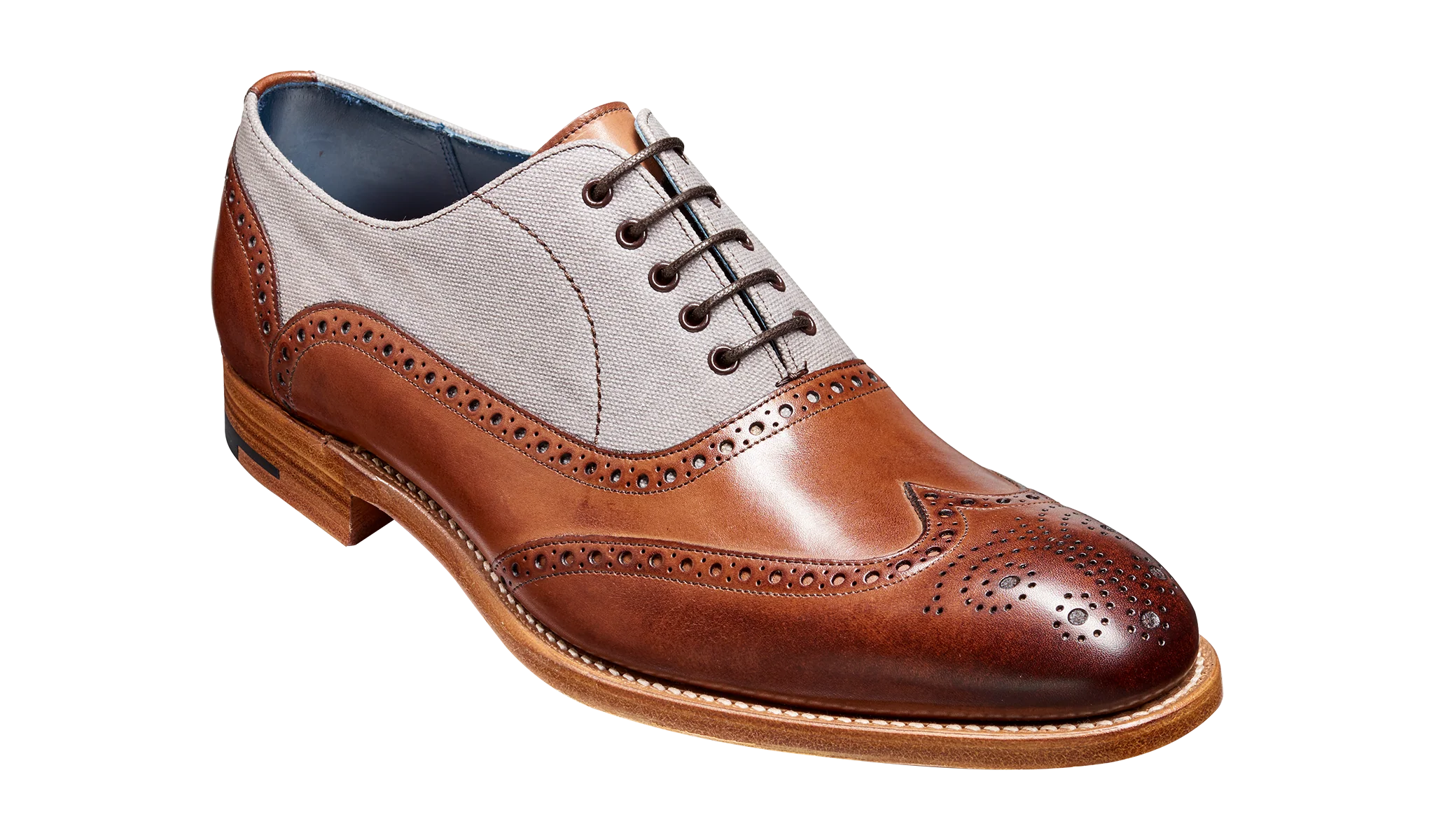 Lennon - Brown Hand Painted / Grey Canvas Brogue