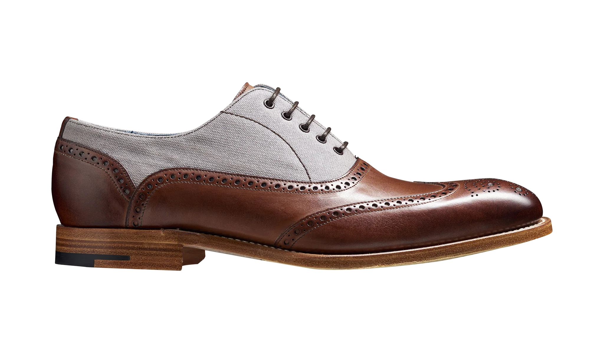 Lennon - Brown Hand Painted / Grey Canvas Brogue - Image 2