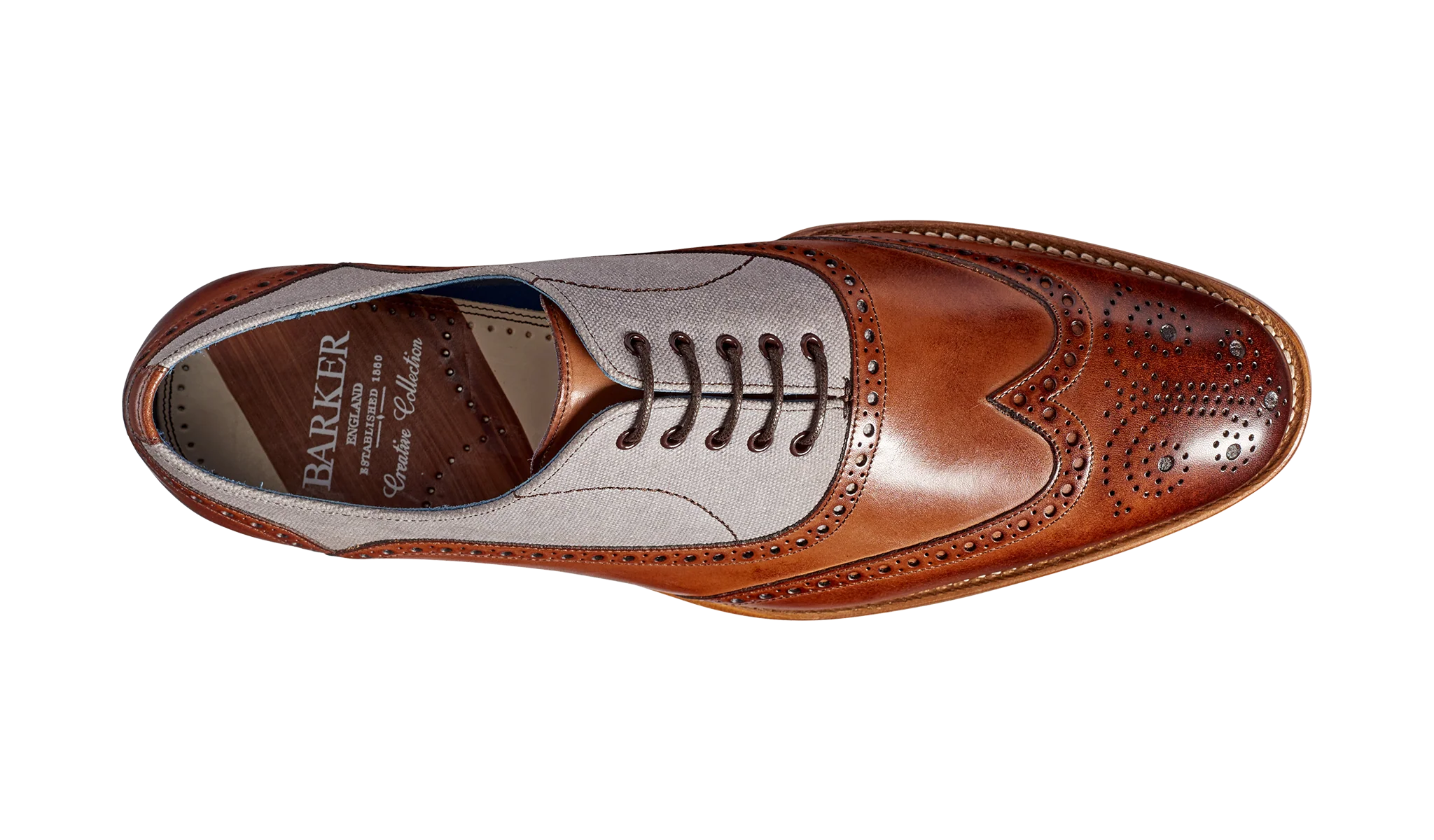 Lennon - Brown Hand Painted / Grey Canvas Brogue - Image 3
