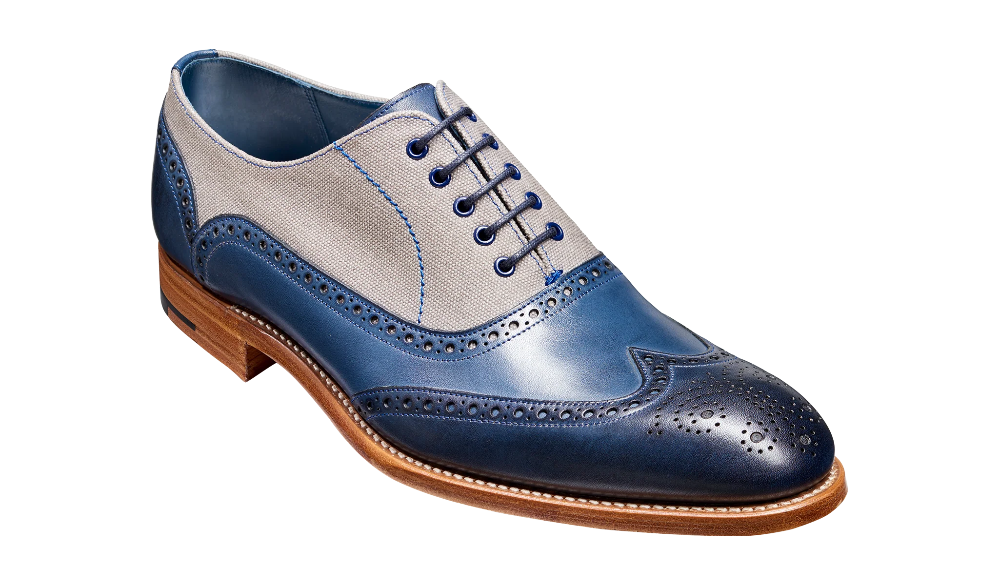 Lennon - Navy Hand Painted / Grey Canvas Brogue