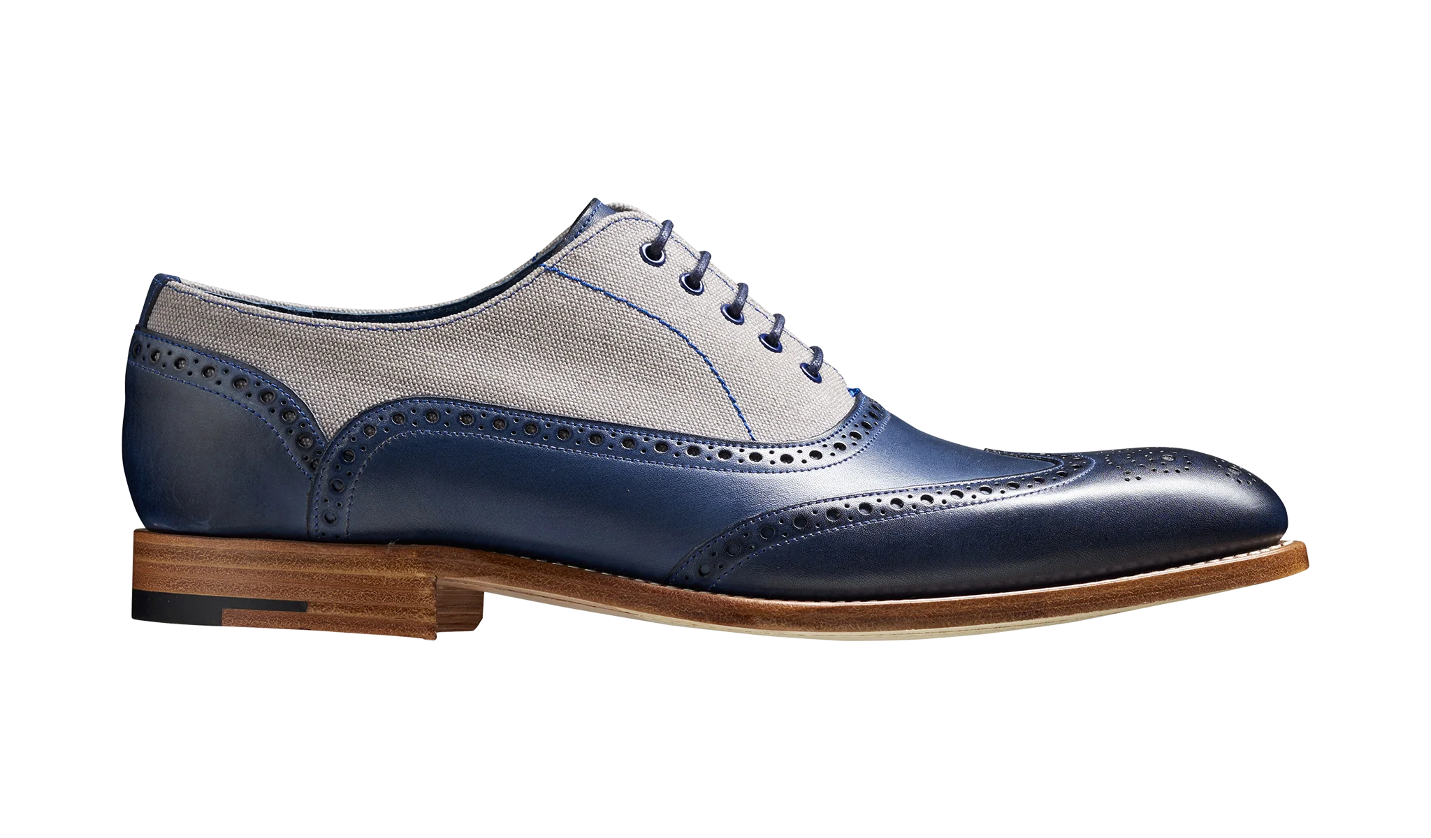 Lennon - Navy Hand Painted / Grey Canvas Brogue - Image 2