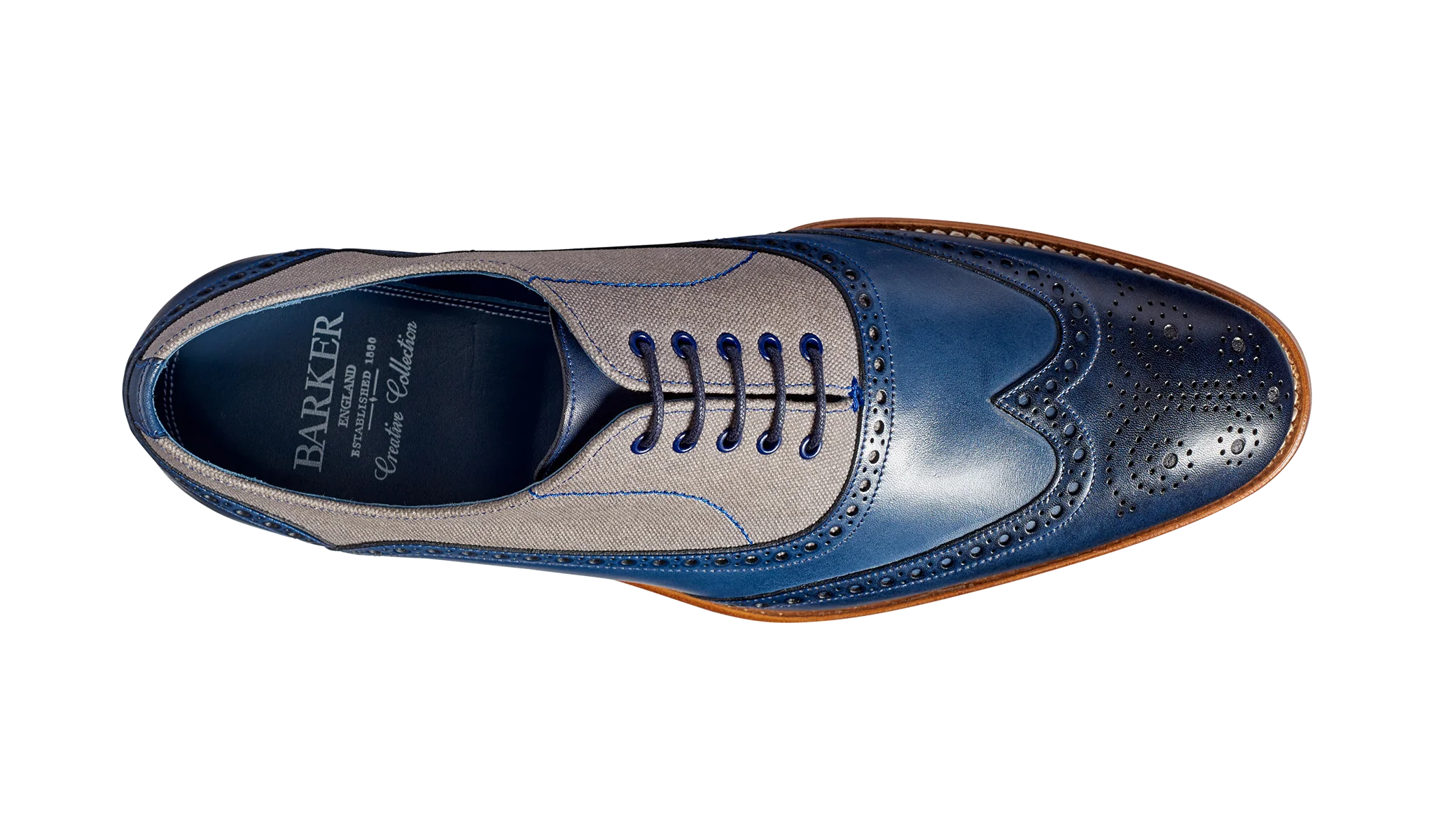 Lennon - Navy Hand Painted / Grey Canvas Brogue - Image 3