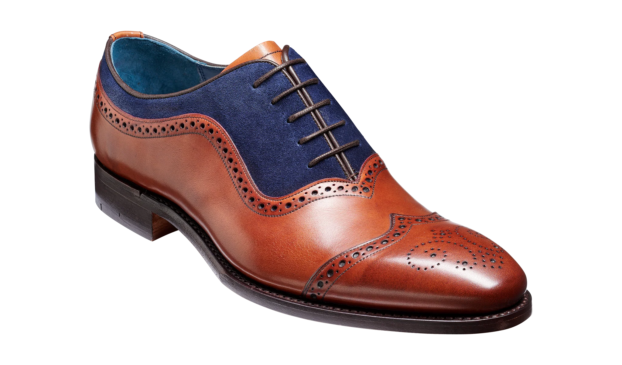 Nicholas - Antique Rosewood / Navy Suede Brogue Shoe