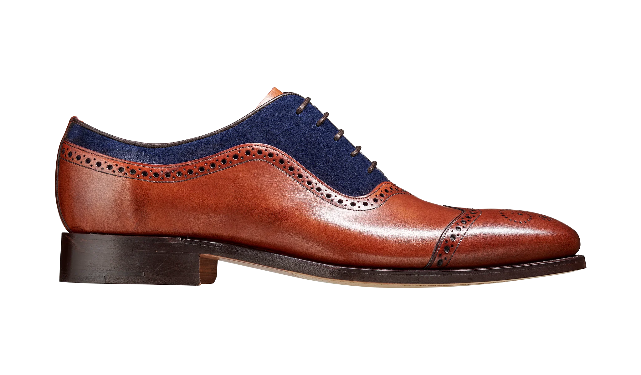 Nicholas - Antique Rosewood / Navy Suede Brogue Shoe - Image 2