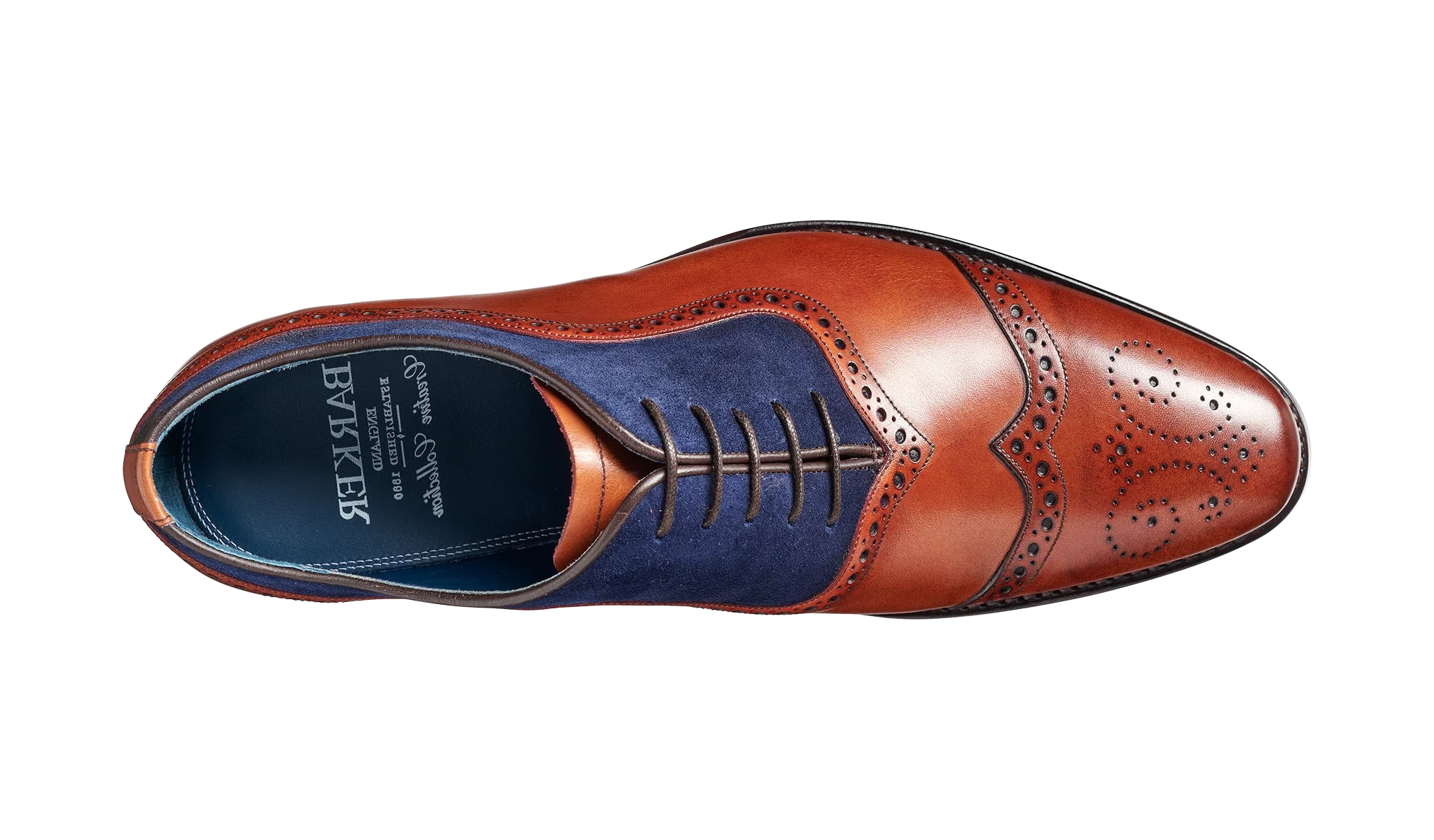 Nicholas - Antique Rosewood / Navy Suede Brogue Shoe - Image 3
